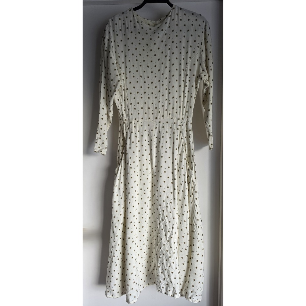 Express Maxi Dress Size 12 Casual Vintage White Brown Green Floral Long Sleeve